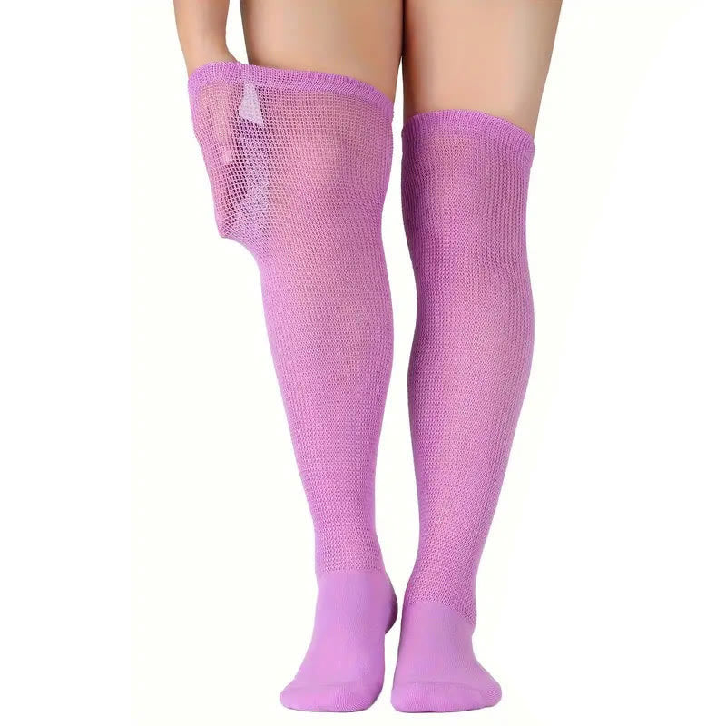 Plus Size Solid Color Diabetic Thigh High Socks