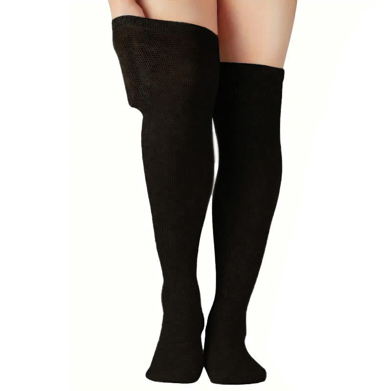 Plus Size Solid Color Diabetic Thigh High Socks