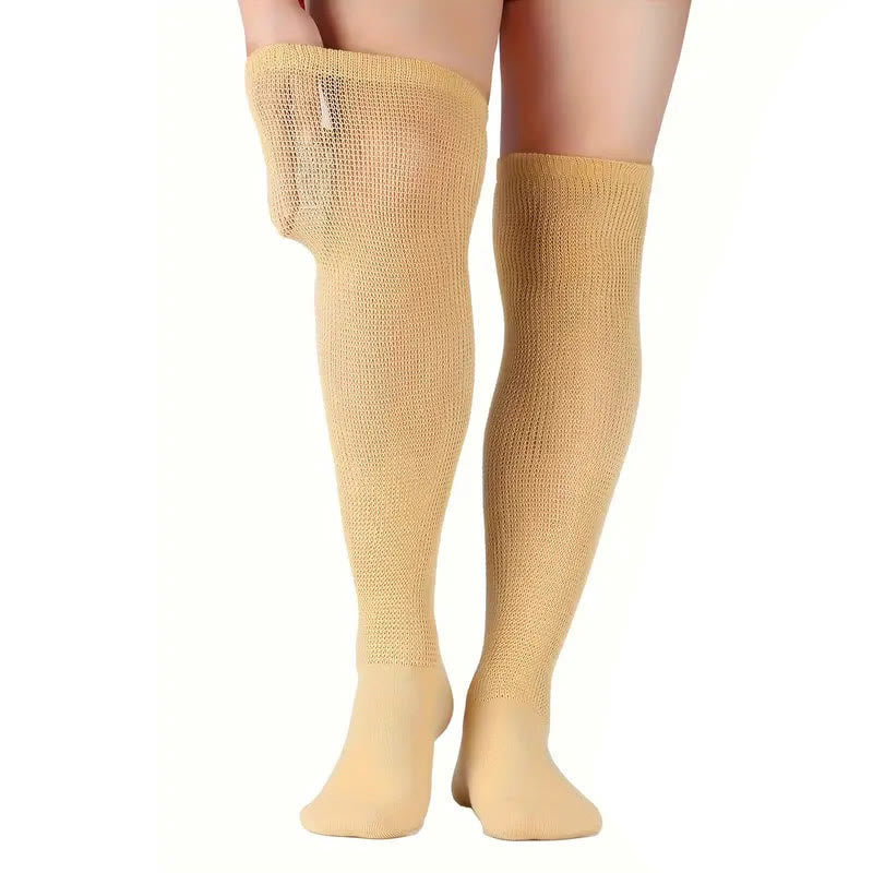 Plus Size Solid Color Diabetic Thigh High Socks