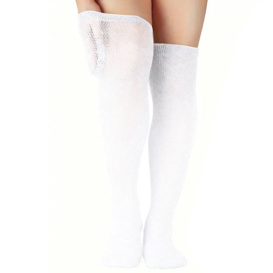 Plus Size Solid Color Diabetic Thigh High Socks