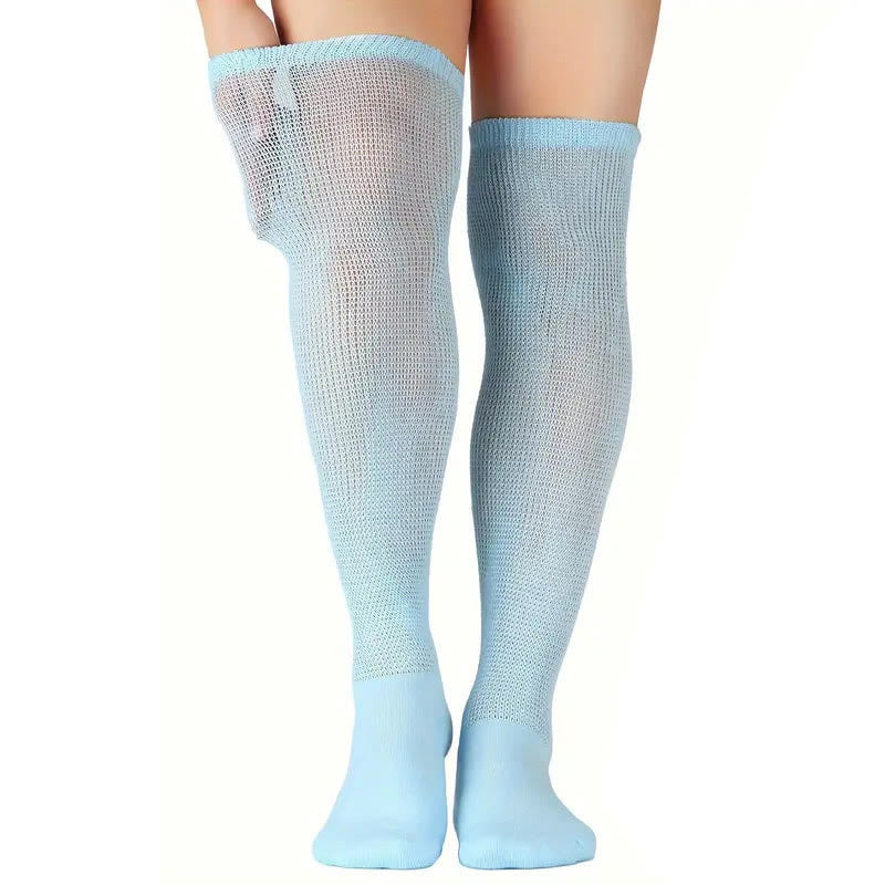 Plus Size Solid Color Diabetic Thigh High Socks