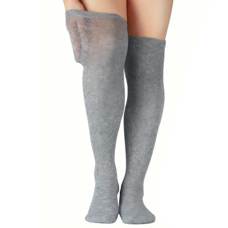 Plus Size Solid Color Diabetic Thigh High Socks