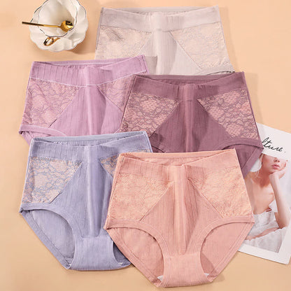 Plus Size Cotton Lace High Waisted Brief(3 Packs)