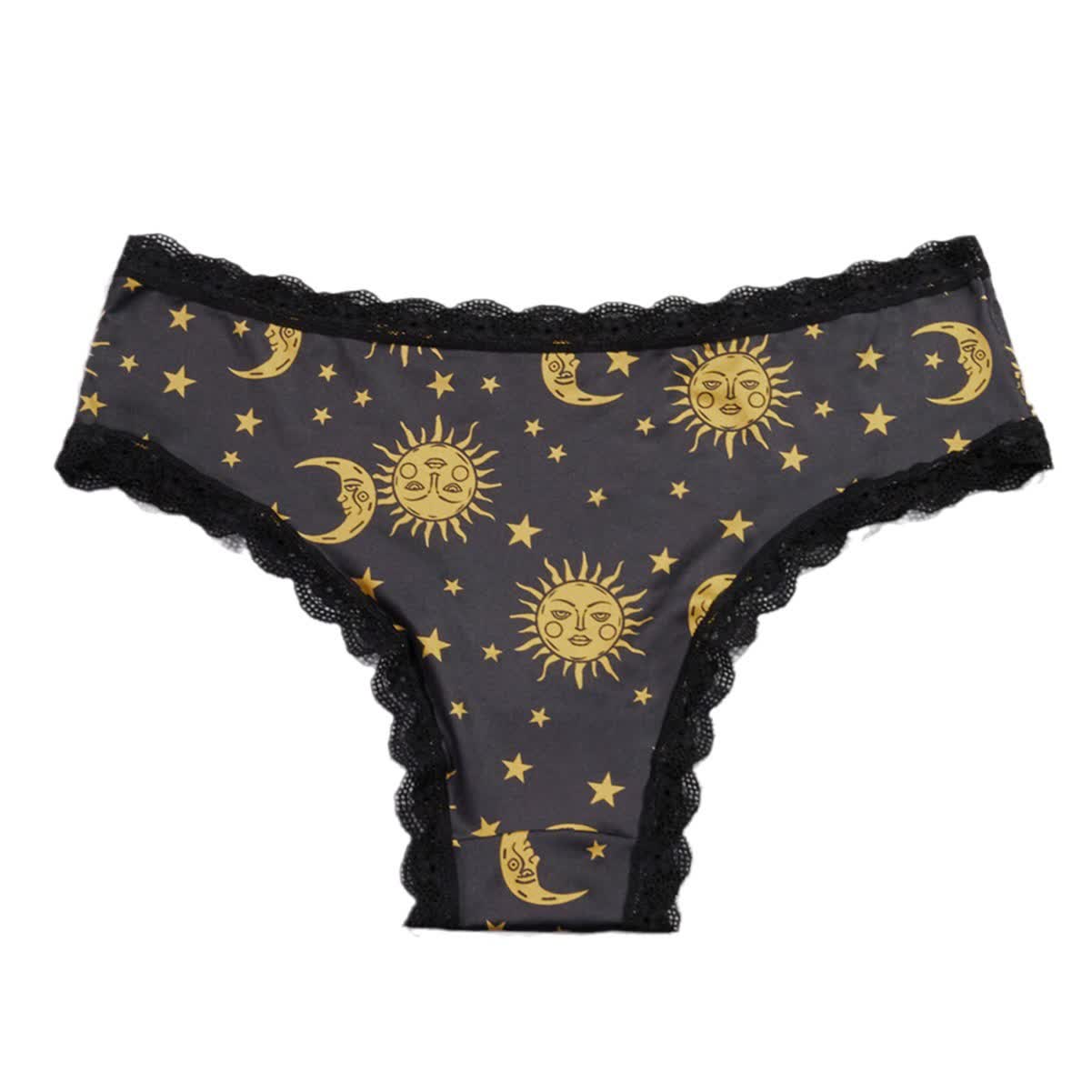 Low Rise Lace Trimmed Seamless Sun Moon Printed Thong(3 Packs)