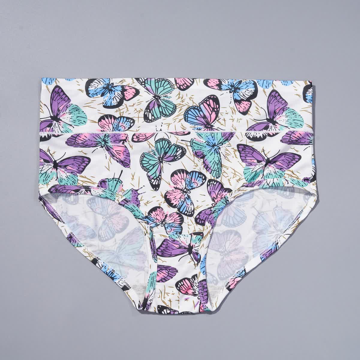 Butterfly Printed High Waist Brief(4 Packs)