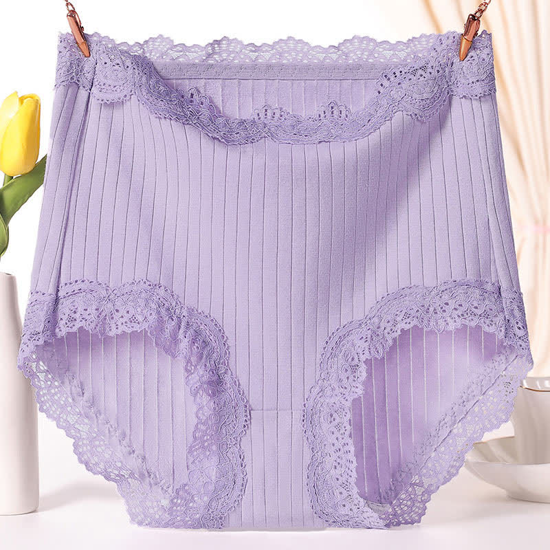 Plus Size High Waist Cotton Lace Breathable Brief(3 Packs)