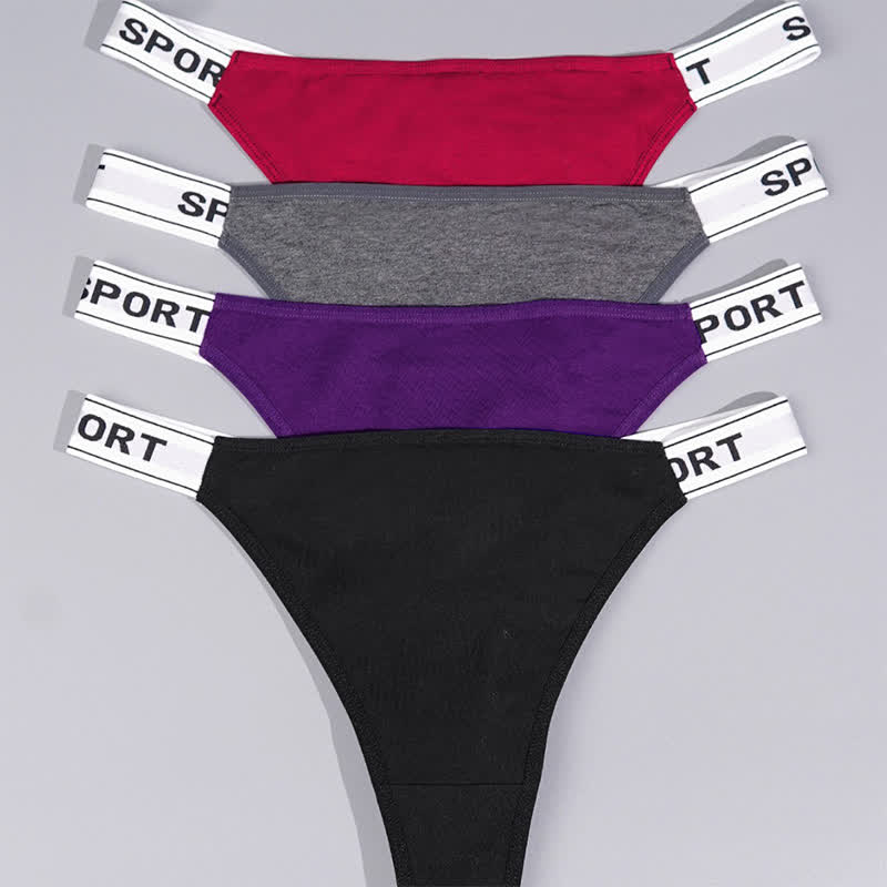 Solid Color Letter Print Thong(4 Packs)