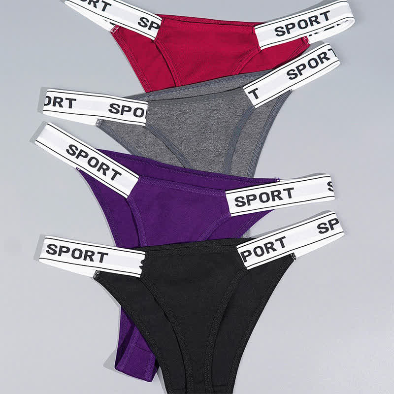 Solid Color Letter Print Thong(4 Packs)