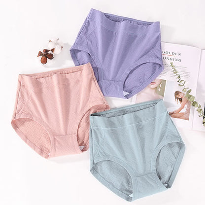 Plus Size Cotton Solid Color Basic High Waist Panty(3 Packs)