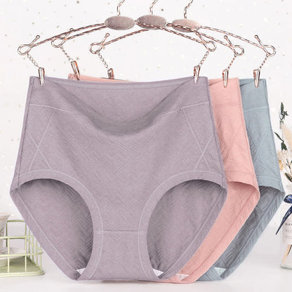 Plus Size Cotton Solid Color Basic High Waist Panty(3 Packs)