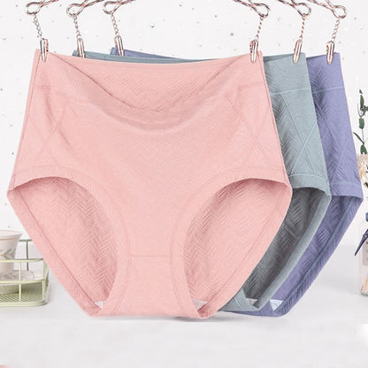 Plus Size Cotton Solid Color Basic High Waist Panty(3 Packs)