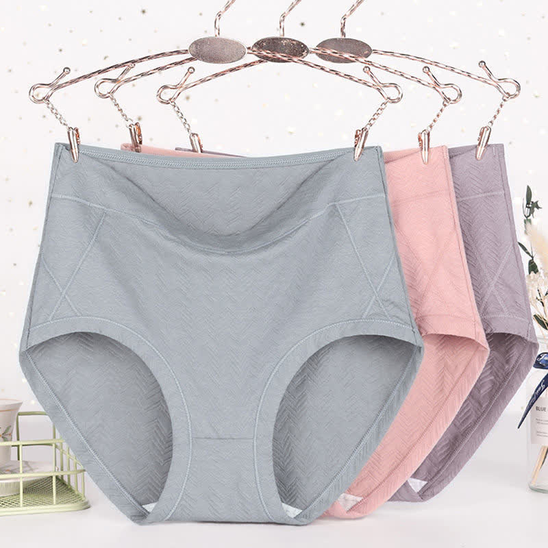 Plus Size Cotton Solid Color Basic High Waist Panty(3 Packs)