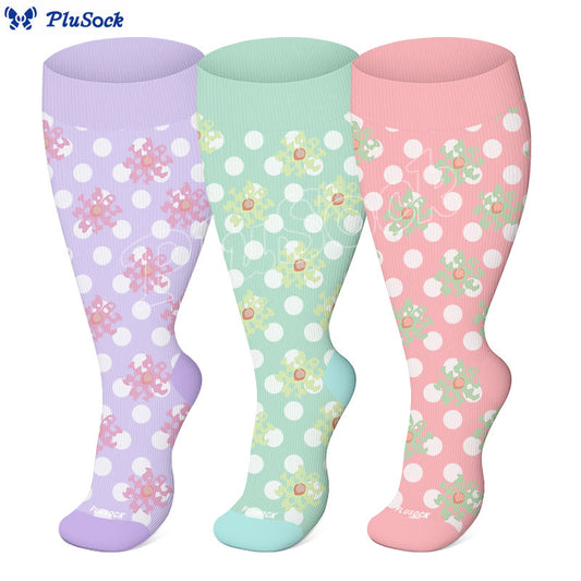 Plus Size Bright Polka Dots Compression Socks(3 Pairs)