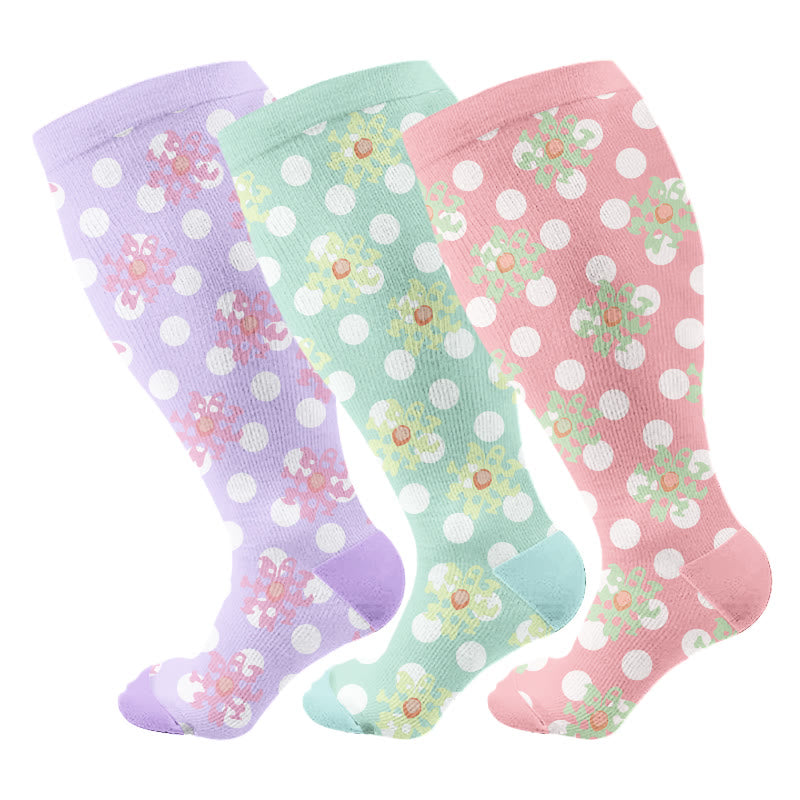 Plus Size Bright Polka Dots Compression Socks(3 Pairs)