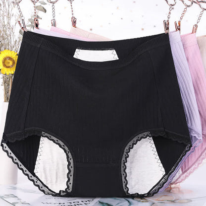 Plus Size Solid Color Cotton High Waist Period Brief(3 Packs)