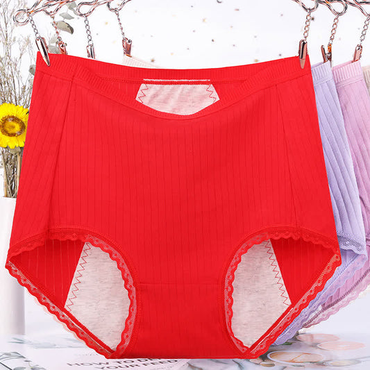 Plus Size Solid Color Cotton High Waist Period Brief(3 Packs)