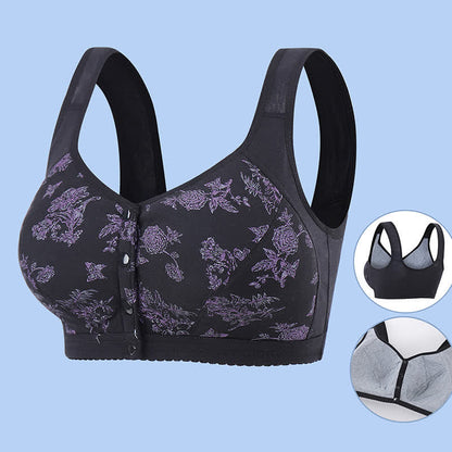 Butterfly Flower Printed Front Closure Wireless Bra