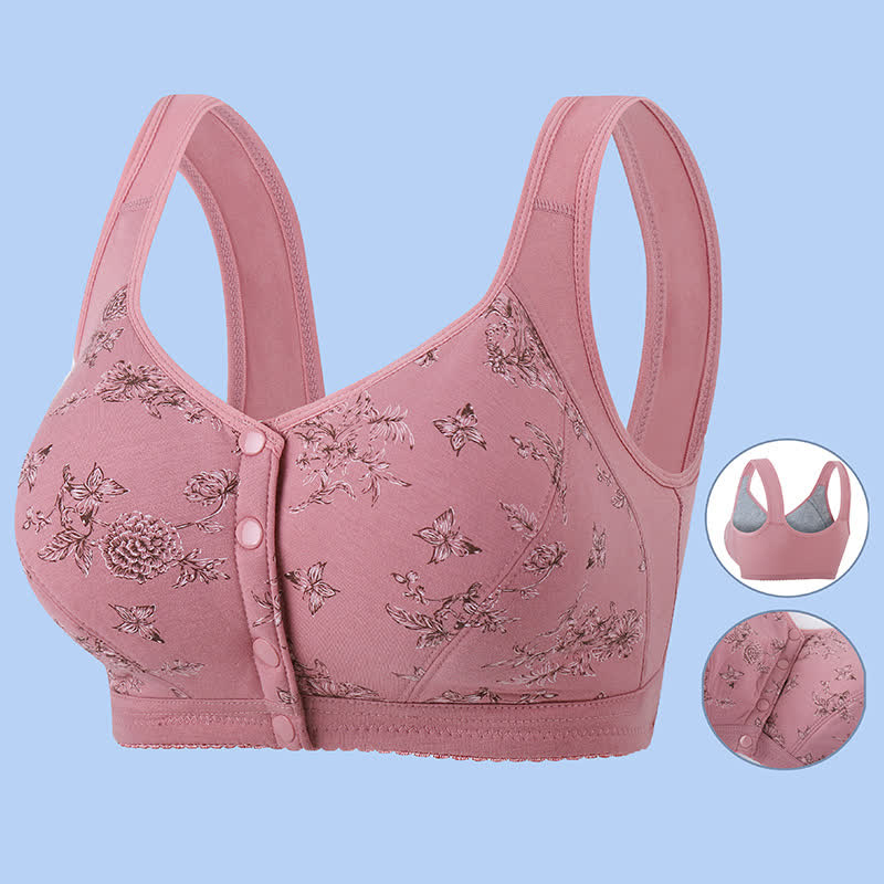 Butterfly Flower Printed Front Closure Wireless Bra