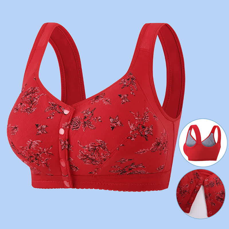 Butterfly Flower Printed Front Closure Wireless Bra