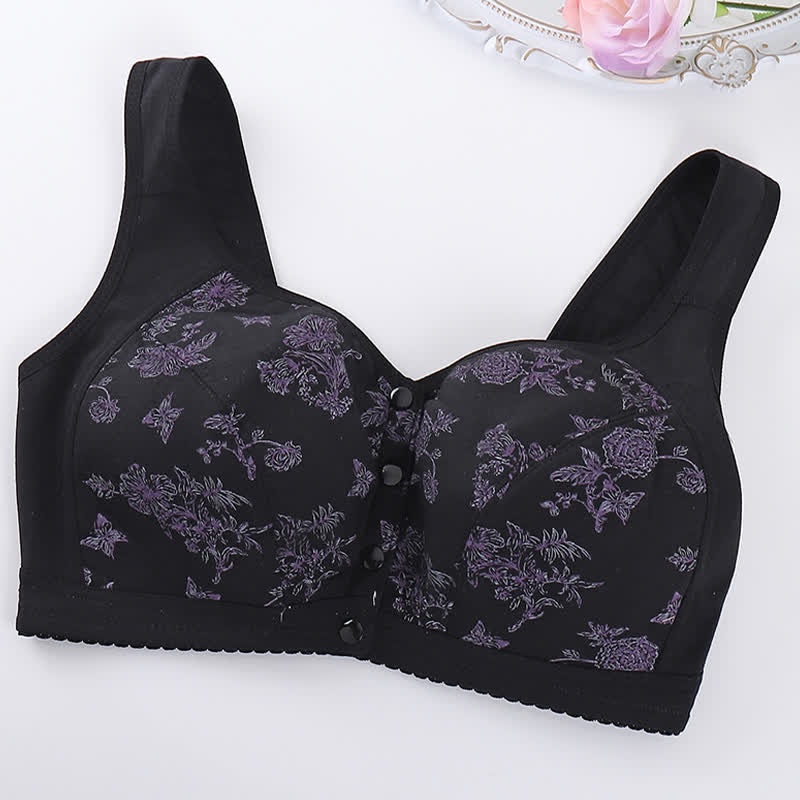 Butterfly Flower Printed Front Closure Wireless Bra