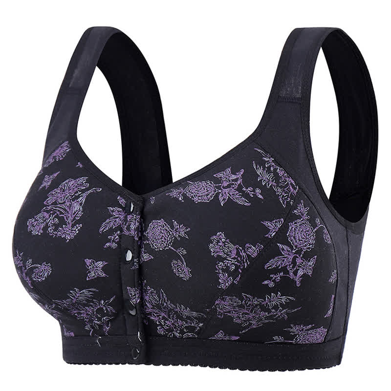 Butterfly Flower Printed Front Closure Wireless Bra