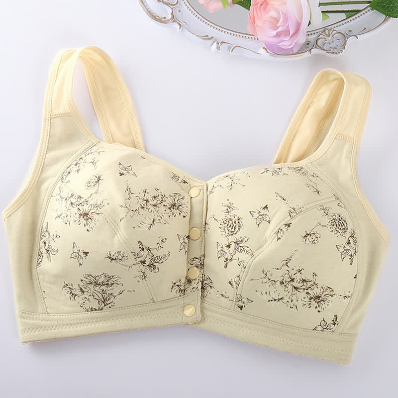 Butterfly Flower Printed Front Closure Wireless Bra