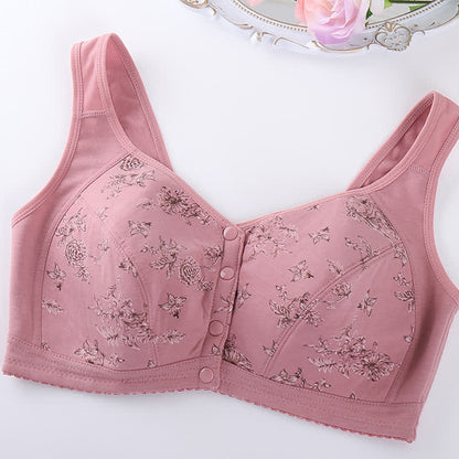 Butterfly Flower Printed Front Closure Wireless Bra