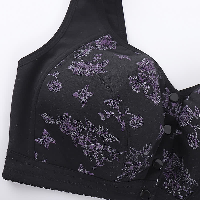 Butterfly Flower Printed Front Closure Wireless Bra