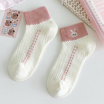 Pink Embroidery Ankle Socks(5 Pairs)