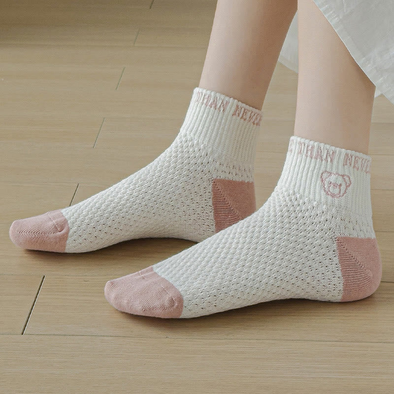 Pink Embroidery Ankle Socks(5 Pairs)