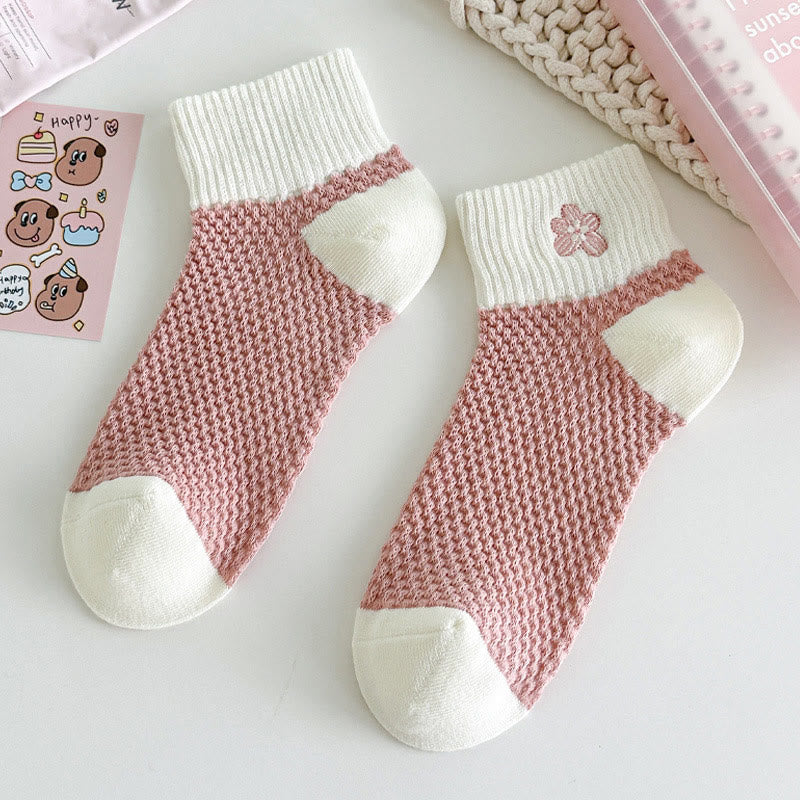 Pink Embroidery Ankle Socks(5 Pairs)