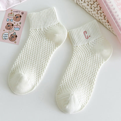 Pink Embroidery Ankle Socks(5 Pairs)