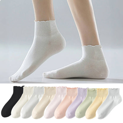 Laciness Solid Color Ankle Socks(10 Pairs)