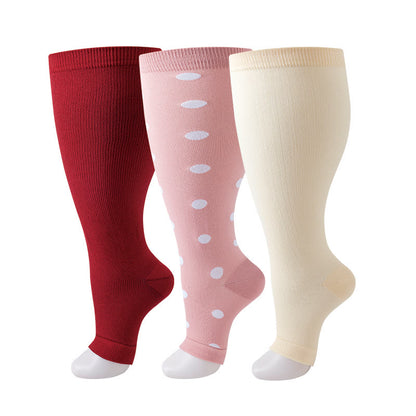 Plus Size Polka Dots Open Toe Compression Socks(3 Pairs)