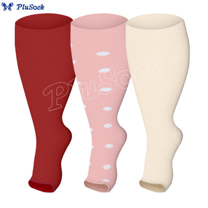 Plus Size Polka Dots Open Toe Compression Socks(3 Pairs)