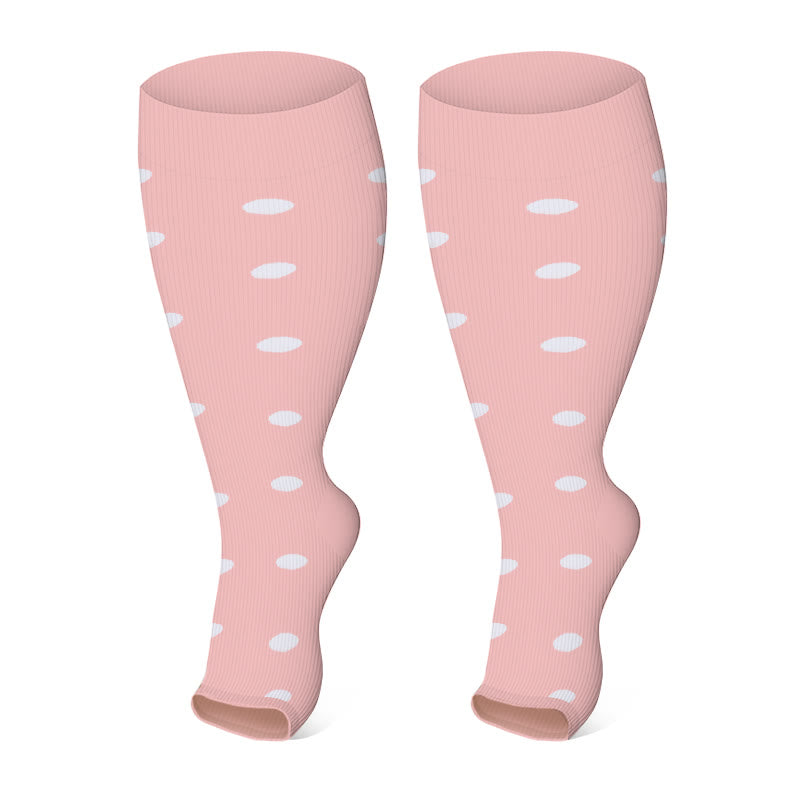 Plus Size Polka Dots Open Toe Compression Socks(3 Pairs)