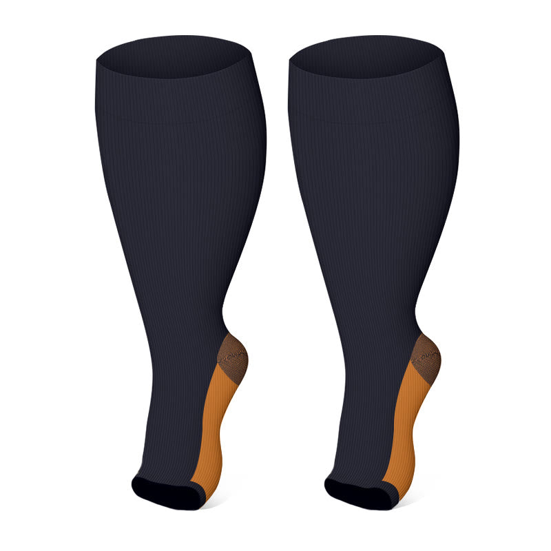 Plus Size Solid Color Open Toe Compression Socks(3 Pairs)