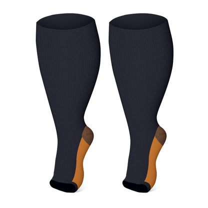 Plus Size Solid Color Open Toe Compression Socks(3 Pairs)