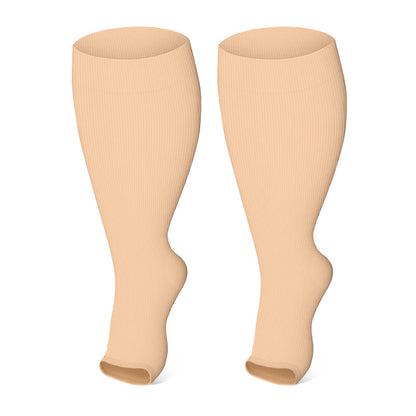 Plus Size Solid Color Open Toe Compression Socks(3 Pairs)