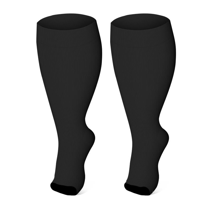 Plus Size Solid Color Open Toe Compression Socks(3 Pairs)