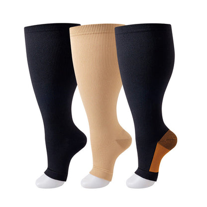 Plus Size Solid Color Open Toe Compression Socks(3 Pairs)