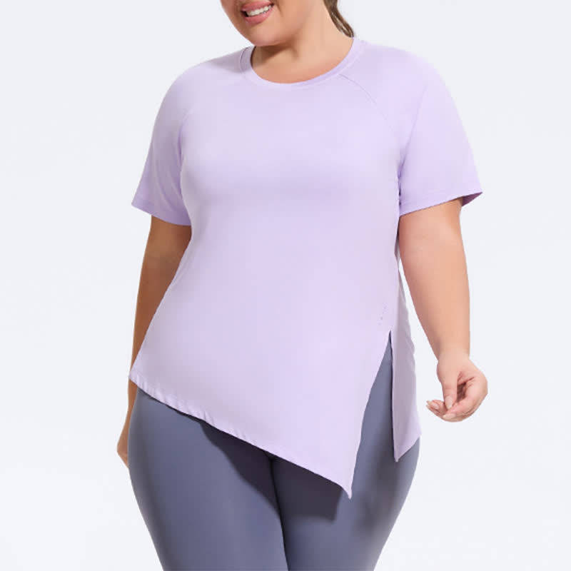 Plus Size Split Hem Yoga Workout Short Sleeve Top