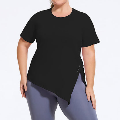 Plus Size Split Hem Yoga Workout Short Sleeve Top