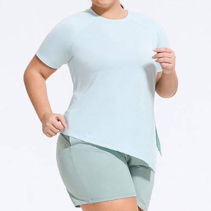 Plus Size Split Hem Yoga Workout Short Sleeve Top