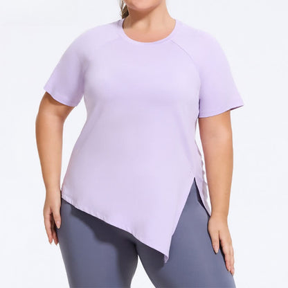 Plus Size Split Hem Yoga Workout Short Sleeve Top