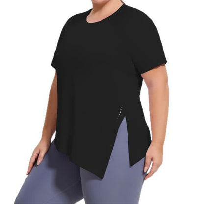 Plus Size Split Hem Yoga Workout Short Sleeve Top