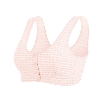 Plus Size Cotton Front Closure Plaid Wireless Bra