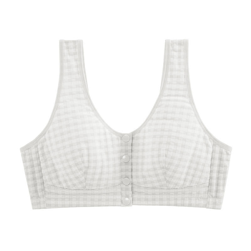 Plus Size Cotton Front Closure Plaid Wireless Bra