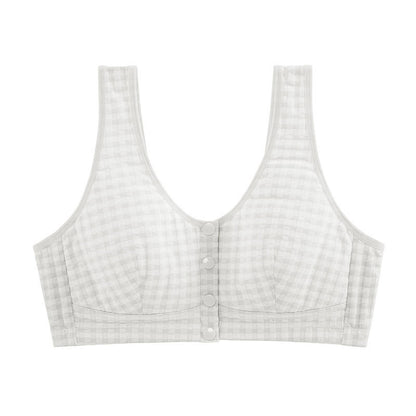 Plus Size Cotton Front Closure Plaid Wireless Bra