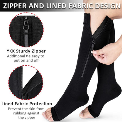 Graduated Compression Zipper Socks Open Toe